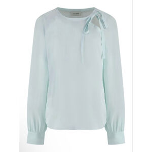 New St. John Light Turquoise Silk Blouse with Tie Neck M